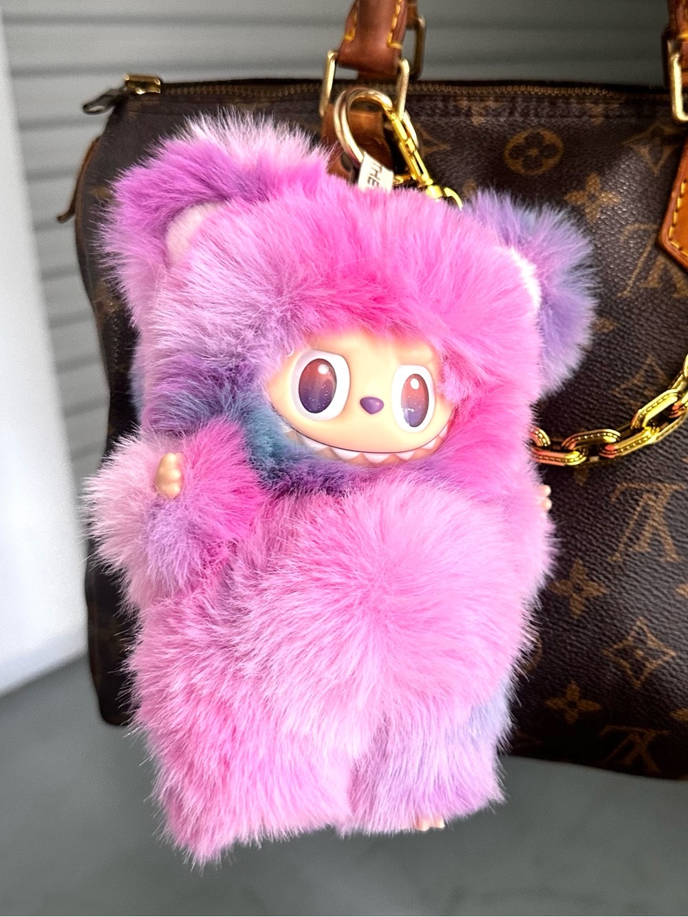 Pink Furry Plush Labubh Keychain Bag Charm in Cotton Candy